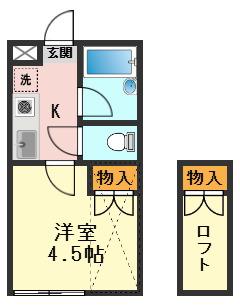 キャピタル6(1K/1階)の間取り写真