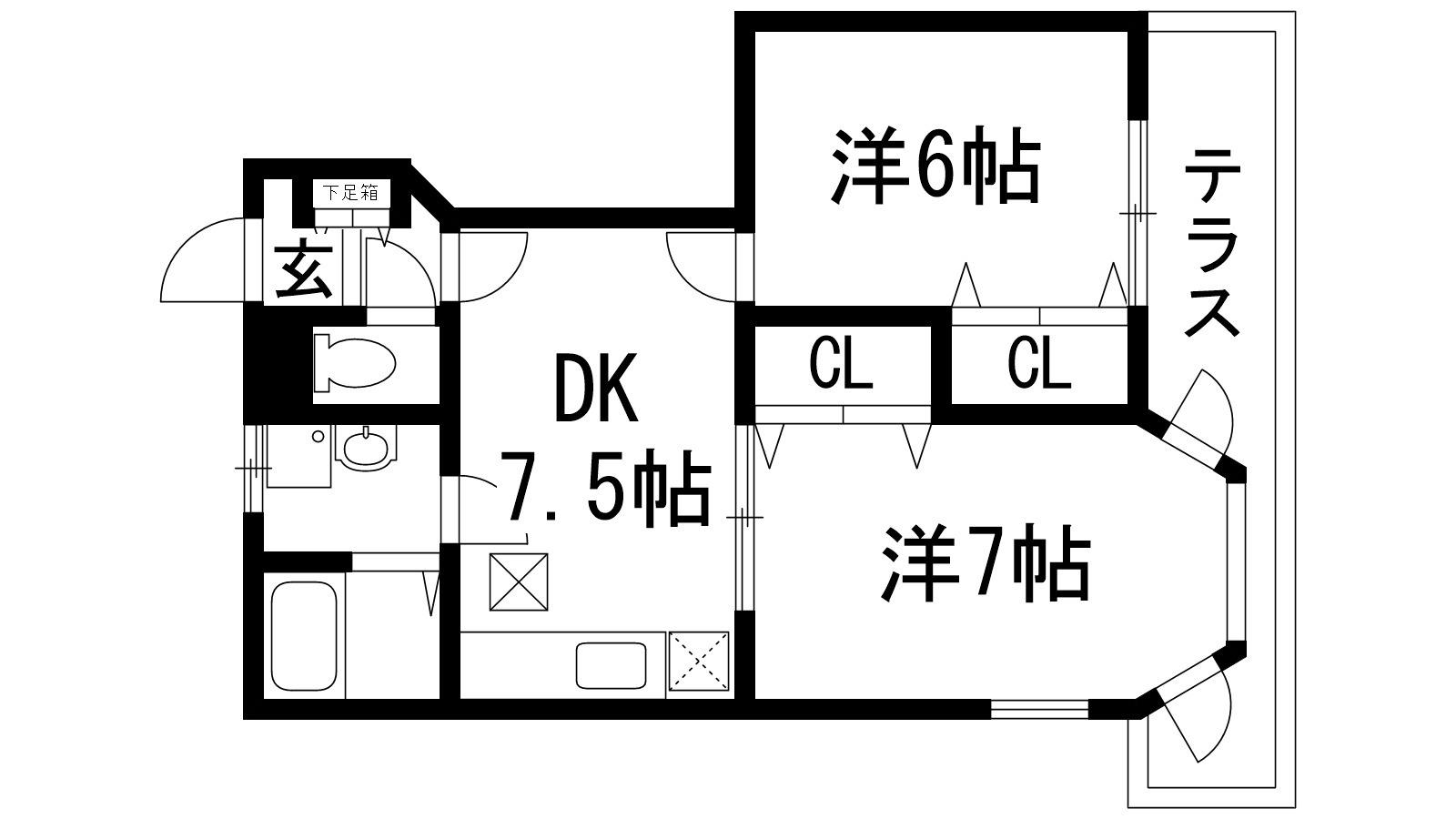 サンリットヒルC(2DK/1階)の間取り写真