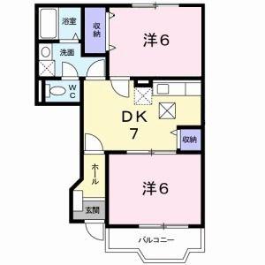 カーサ・ラフィーネB(2DK/1階)の間取り写真