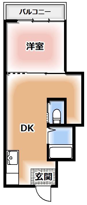 ハッピーヒルズ梶町(1DK/2階)の間取り写真