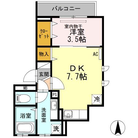 リヴェールII(1DK/3階)の間取り写真