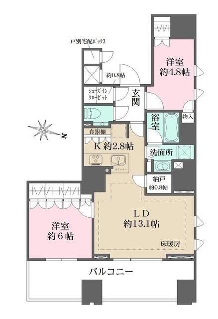 ザ・パークハウス麹町三丁目(2LDK/2階)の間取り写真