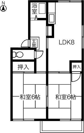 ロイヤルハイツ B棟(2DK/2階)の間取り写真