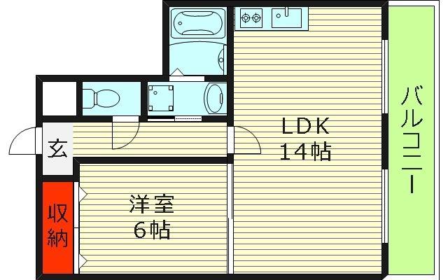 リアン中央(1LDK/7階)の間取り写真