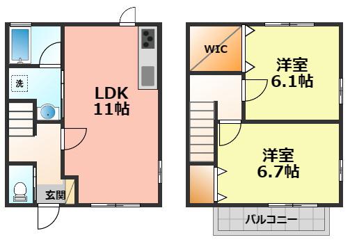 アプト庄内緑地 II棟(2LDK/1階)の間取り写真