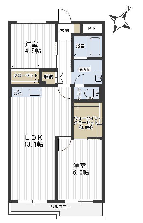 ハイツ竹丘(2LDK/5階)の間取り写真