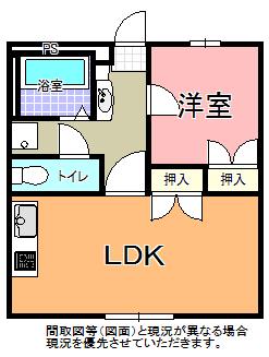ウイングイースト D棟(1LDK/1階)の間取り写真