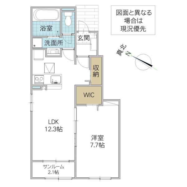 グレースSAM B(1LDK/1階)の間取り写真