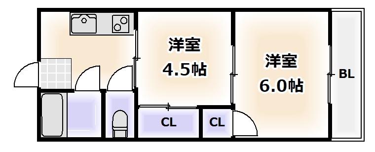 バンシャトー(2DK/2階)の間取り写真