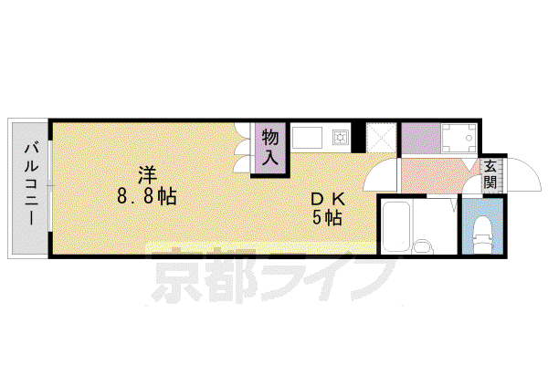 エリーフラッツ西ノ京(1DK/4階)の間取り写真