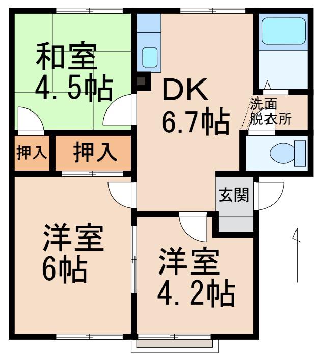 シャルム西ノ庄(3DK/1階)の間取り写真