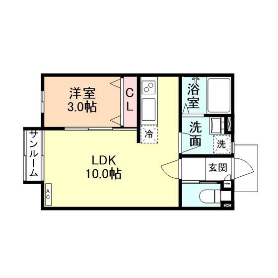 MODERN SQUARE(1LDK/2階)の間取り写真