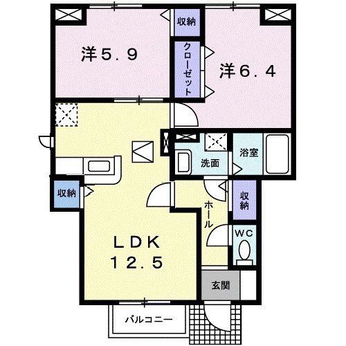 プリヴェイル中松山(2LDK/1階)の間取り写真
