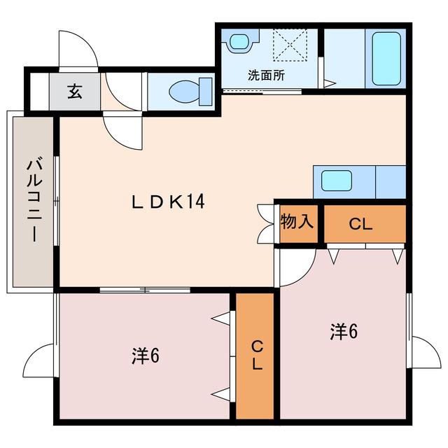 レインボーハウスTWINREEFS(2LDK/2階)の間取り写真