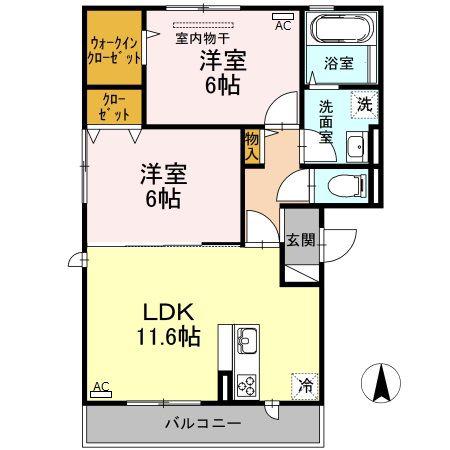 ソレイユA棟(2LDK/2階)の間取り写真