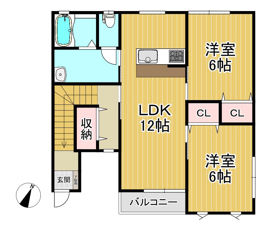 コンフォートA(2LDK/2階)の間取り写真