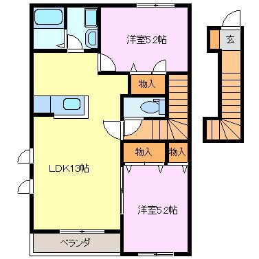 メルヴェイユー(2LDK/2階)の間取り写真