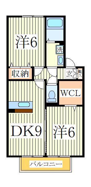 トレグラース B棟(2DK/1階)の間取り写真