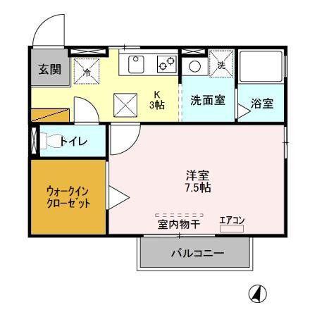 モナリエ北小金A(1K/1階)の間取り写真