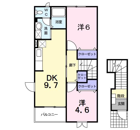 ベニール天神B(2DK/2階)の間取り写真