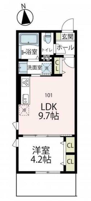 ラシュレ西谷(1LDK/1階)の間取り写真