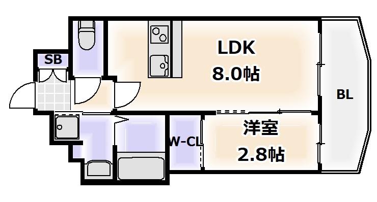 エスグランデ難波サウス(1LDK/8階)の間取り写真