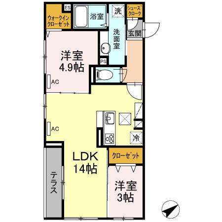 メゾンN&N M(2LDK/1階)の間取り写真