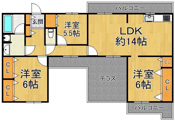 グランドメゾン西宮名塩2番館(3LDK/4階)の間取り写真