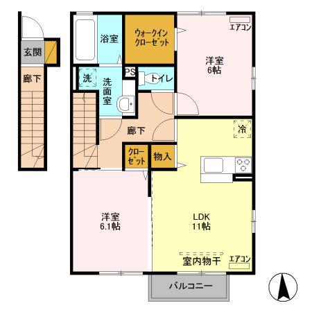 ランプリール(2LDK/2階)の間取り写真