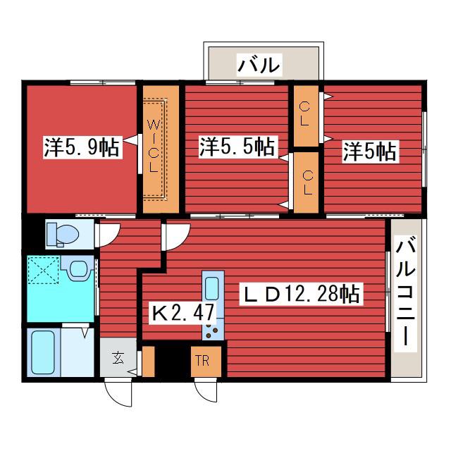 地下鉄東豊線 福住駅 徒歩9分 4階建 築6年(3LDK/3階)の間取り写真