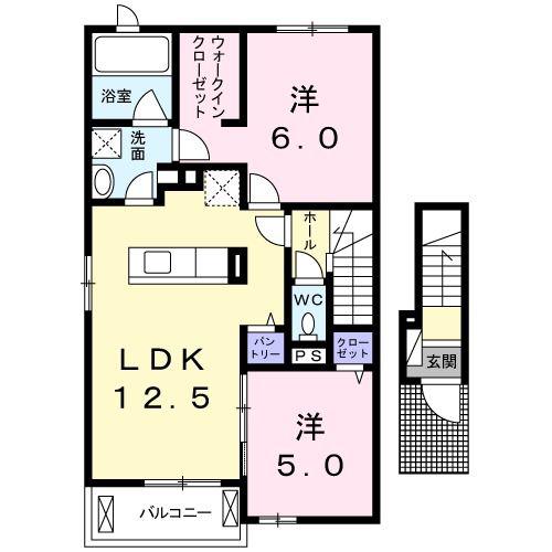 プリムローズ・バーミィB(2LDK/2階)の間取り写真