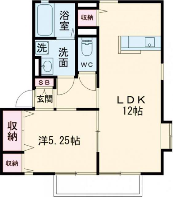 ヴィラ・デ・カローB(1LDK/1階)の間取り写真