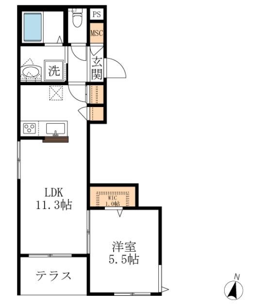 グランディール大谷口(1LDK/2階)の間取り写真