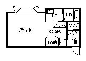 エルム医大前B棟(1K/1階)の間取り写真