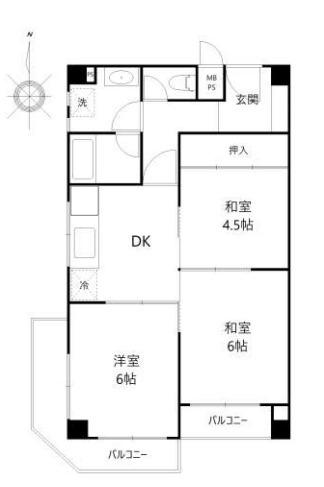 ドムール園田(3DK/5階)の間取り写真