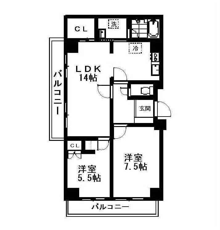 二軒茶屋グランドハイツ(2LDK/3階)の間取り写真