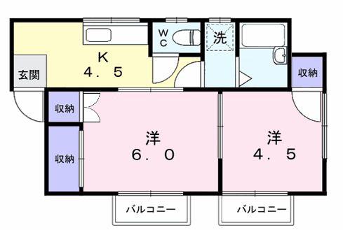 ハイツ野崎A(2K/1階)の間取り写真