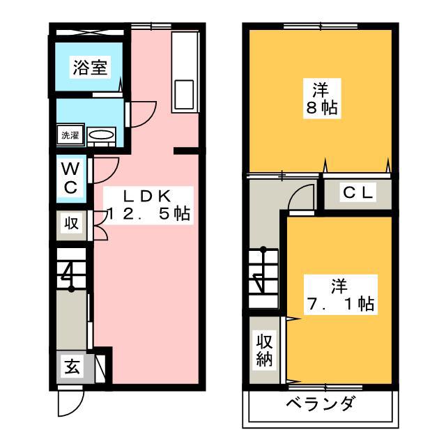 アルカディア(2LDK/1階)の間取り写真