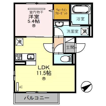 D-ROOM ル・シャン・ドゥ・フルール(1LDK/2階)の間取り写真