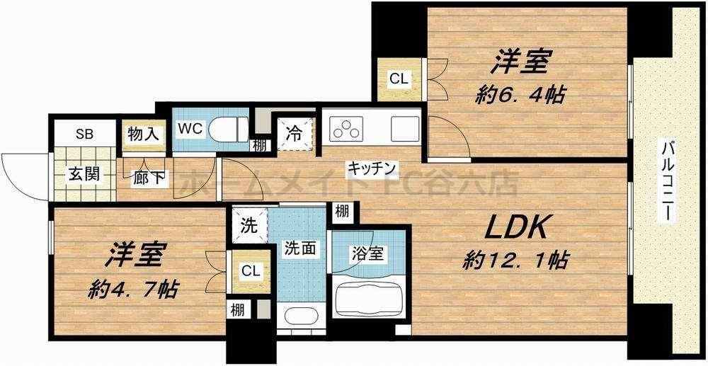エル・セレーノ上本町レジデンス(2LDK/8階)の間取り写真