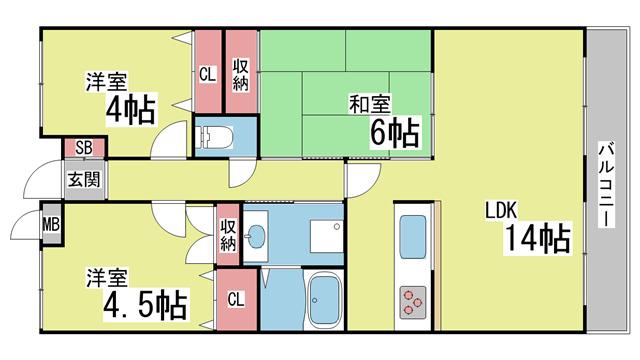 アバンセ六甲パートII(3LDK/4階)の間取り写真