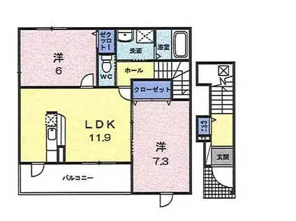 カーサグラード(2LDK/2階)の間取り写真