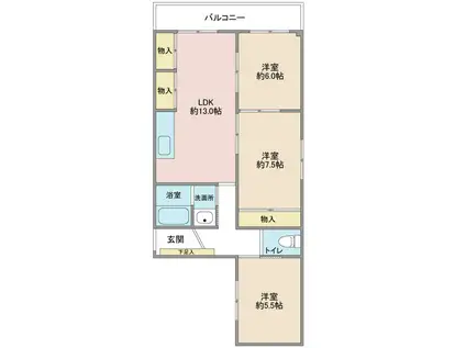 第20プリンスマンション(3LDK/7階)の間取り写真