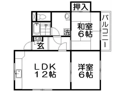 ロイヤルハイツ仁和寺(2LDK/3階)の間取り写真