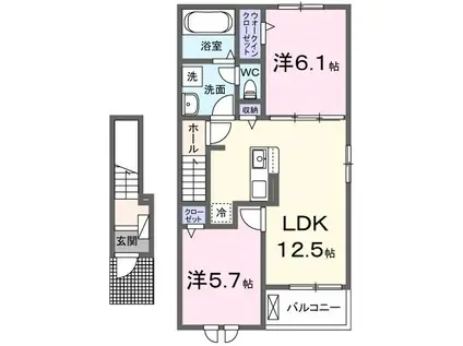 ヒカルサ富津II(2LDK/2階)の間取り写真