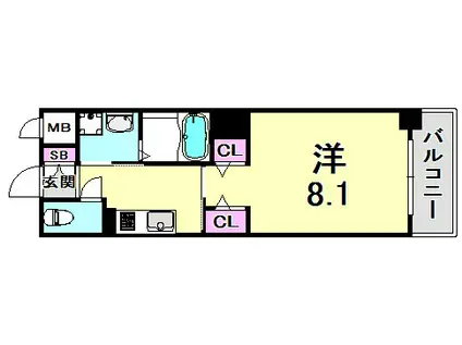 ジアコスモ神戸三宮(1K/4階)の間取り写真