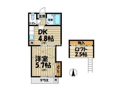 GMハイツ北鎌倉(1DK/1階)の間取り写真