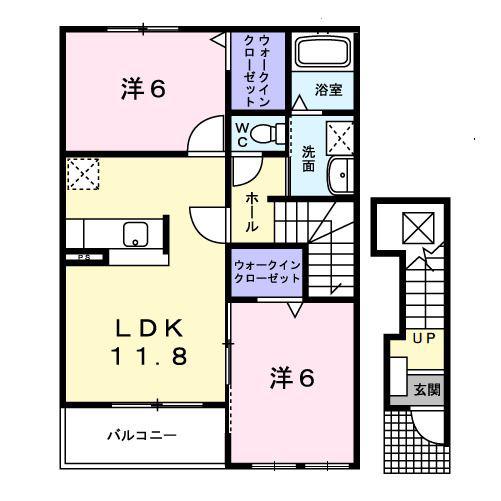 フォンテーヌVI(2LDK/2階)の間取り写真