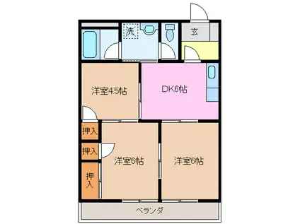 桜アートハイムA棟(3DK/3階)の間取り写真