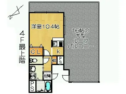 フロール・デ・上本郷(ワンルーム/4階)の間取り写真